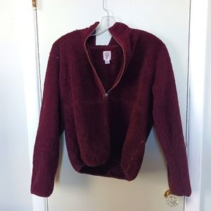 Half-zip fleece sweatshirt. Plum color. Cozy. Perfect for winter.